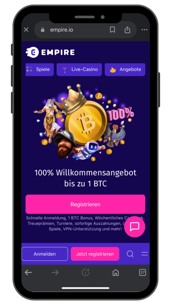 Empire.io Casino Wilkommensbonus von 1 BTC